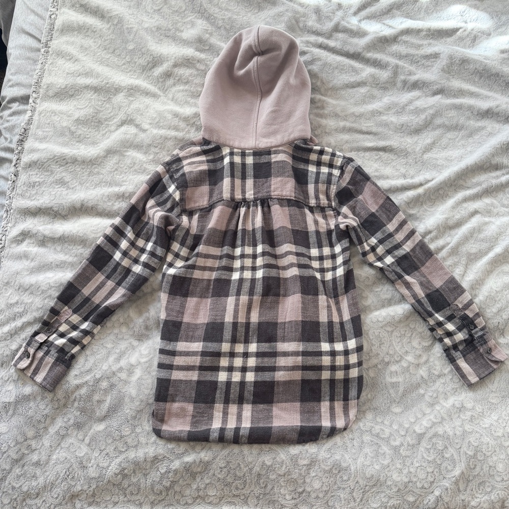American Eagle Plaid Flannel Shirt with Hood - Picture 6 of 6